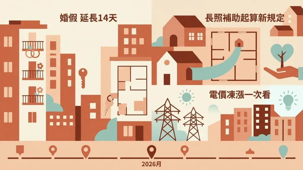 2026十月新制懶人包！婚假延長14天、長照補助起算新規定與電價凍漲一次看